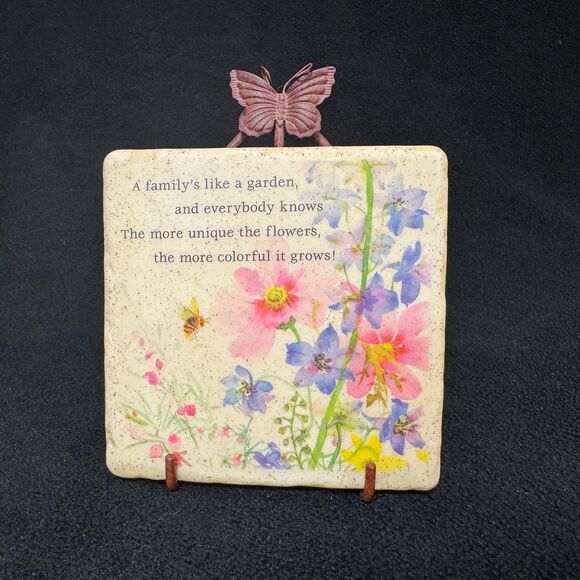 Hallmark Ceramic Tile Plaque Family Like a Garden Butterfly Home Decor Wall Hang - Picture 1 of 8